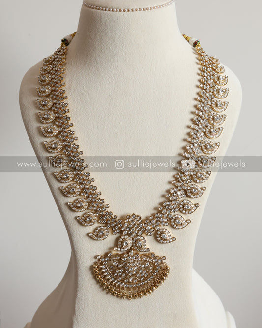 White Kemp Mango Long Chain/ Maaga Haaram with Jhumka