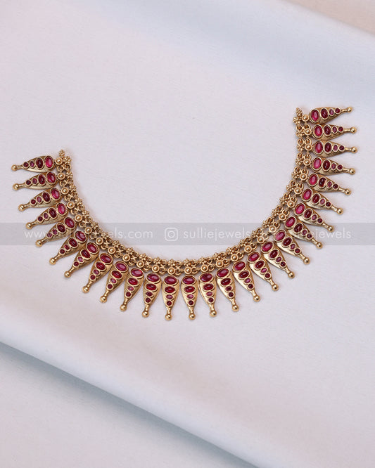 3739 - Ruby Stone Golden Spike Necklace with Stud