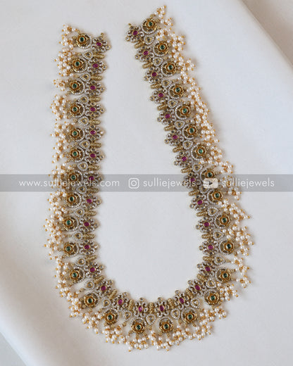 No Idol - AD Stone Guttapusalu Long Chain / Haaram with Earring