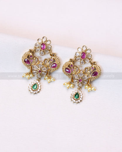 2128 - Premium Floral Gold Choker with Earring
