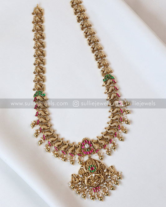 Peacock Lightweight Matte finish Longchain with Jhumka - No Idol