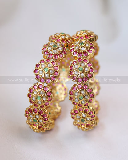 9039 - Premium Floral Kemp Stone Bangle - Set of 2