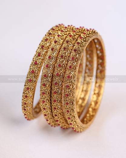 9085 - Sullie Basic - Floral Ruby Bangle - Set of 4