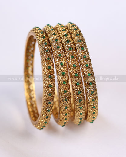 9086 - Sullie Basic - Floral Green Bangle - Set of 4