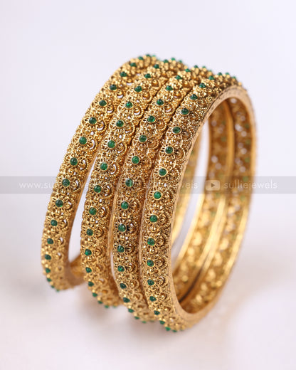 9086 - Sullie Basic - Floral Green Bangle - Set of 4