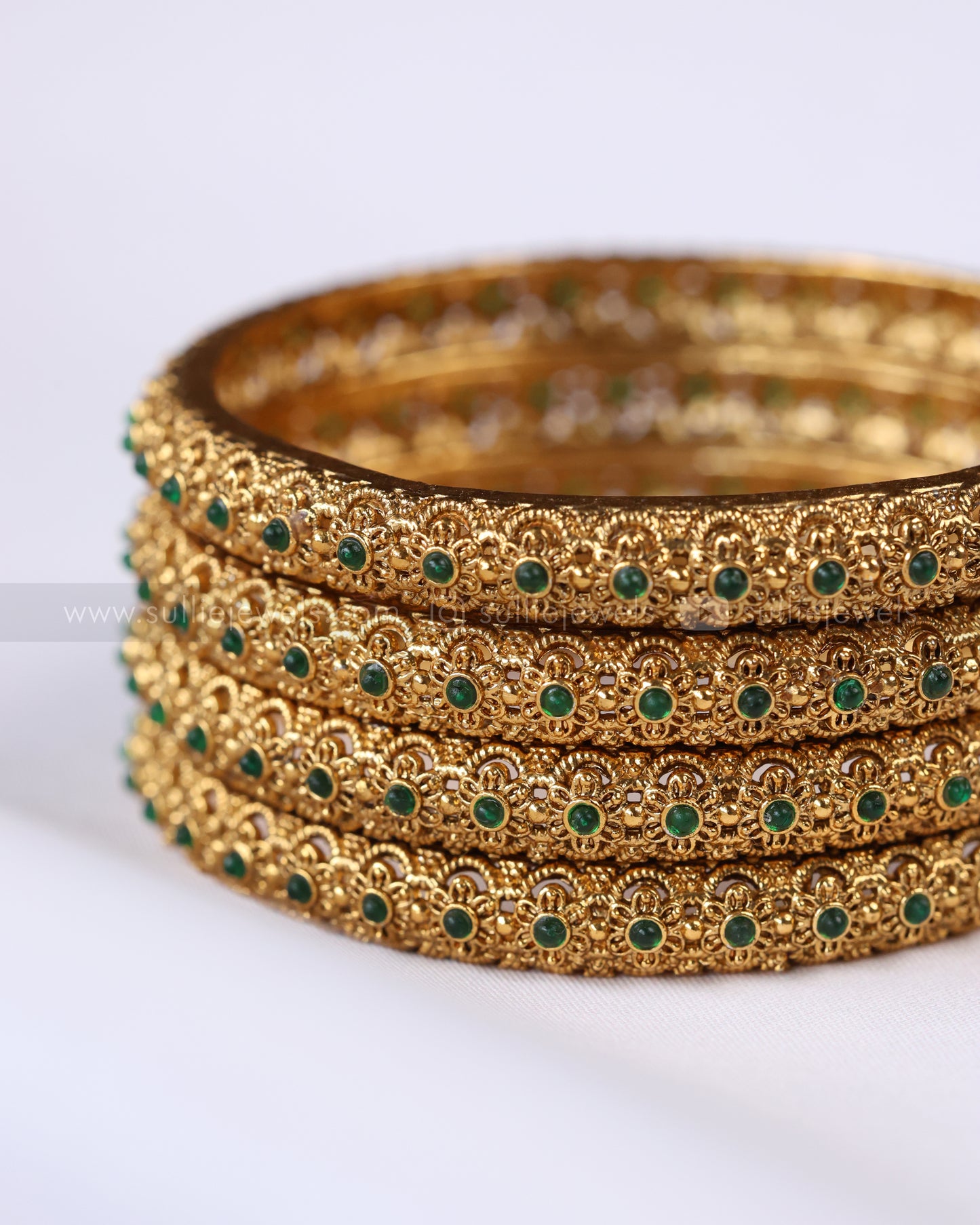 9086 - Sullie Basic - Floral Green Bangle - Set of 4