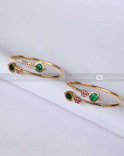9087 - Round Palakka Gold Cuff Bangle - Set of 2
