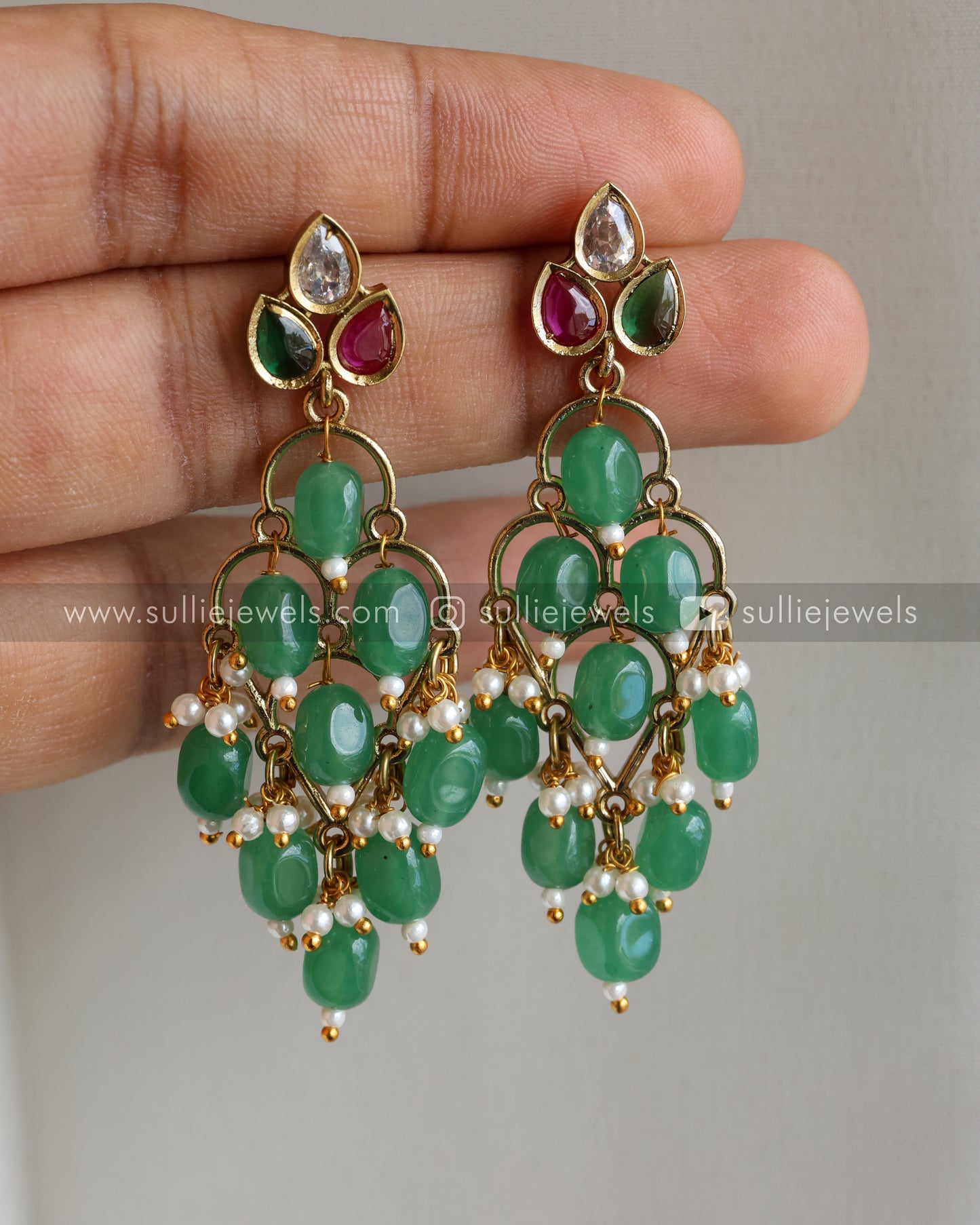 Designer Stone Earring - Pastel Green Beads