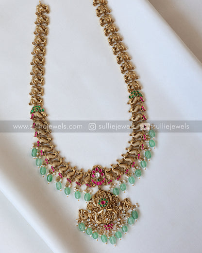 Peacock Lightweight Matte finish-No Idol Bridal combo - Mint beads ( 3 Piece )