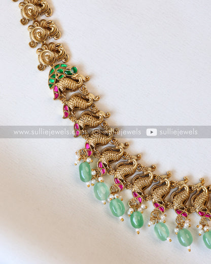 Peacock Lightweight Matte finish-No Idol Bridal combo - Mint beads ( 3 Piece )