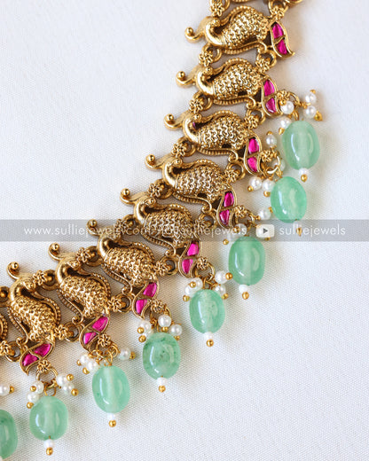 Peacock Lightweight Matte finish-No Idol Bridal combo - Mint beads ( 3 Piece )