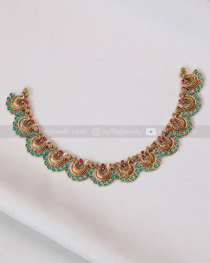 3789 - Sullie Basic - Peacock Green Blue Stone Necklace with Stud