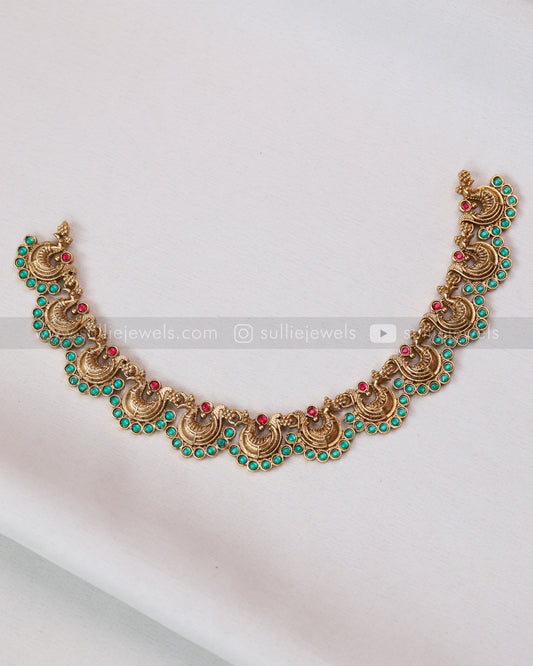 3789 - Sullie Basic - Peacock Green Blue Stone Necklace with Stud