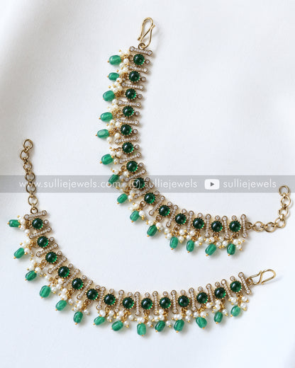 Premium Victorian Polki Earchain / Maatti - Green