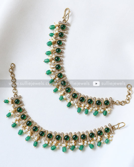 Premium Victorian Polki Earchain / Maatti - Green