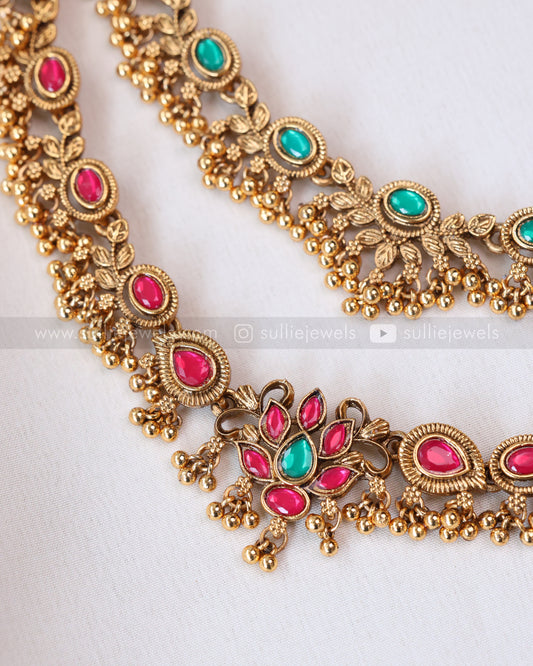 3790 - Sullie Basic - Two Layer Multicolour Jadau Replica Necklace with Stud