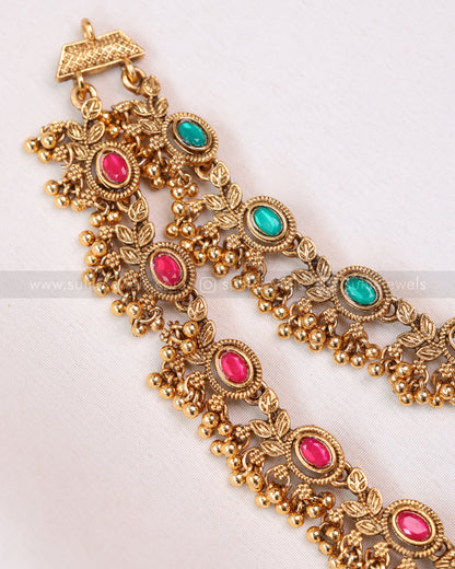 3790 - Sullie Basic - Two Layer Multicolour Jadau Replica Necklace with Stud