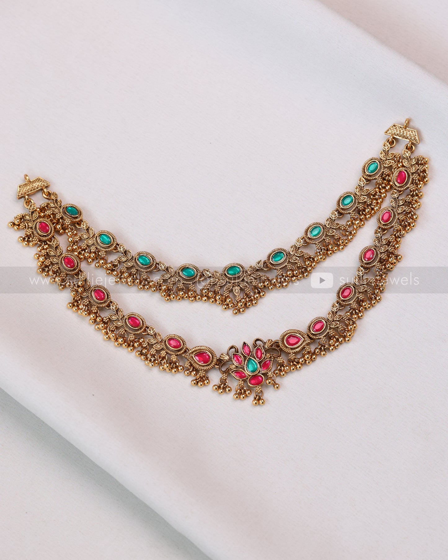 3790 - Sullie Basic - Two Layer Multicolour Jadau Replica Necklace with Stud
