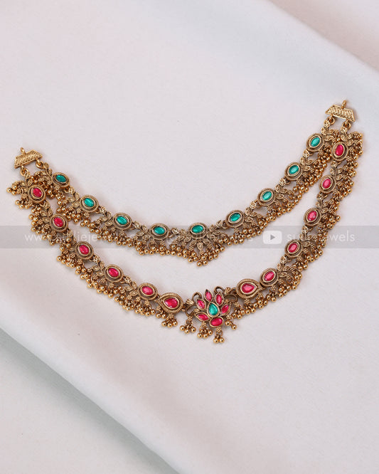 3790 - Sullie Basic - Two Layer Multicolour Jadau Replica Necklace with Stud