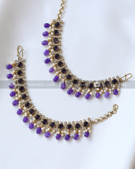 Premium Victorian Polki Earchain / Maatti - Violet