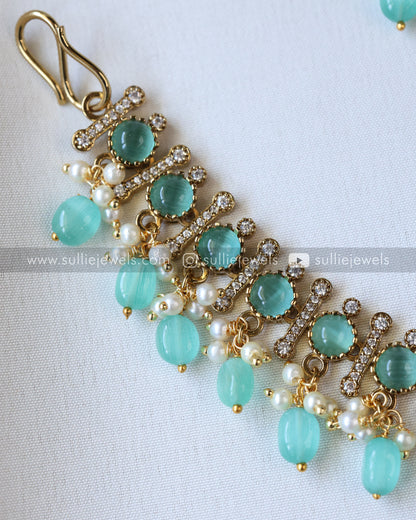 Premium Victorian Polki Earchain / Maatti - Pastel Blue/Green