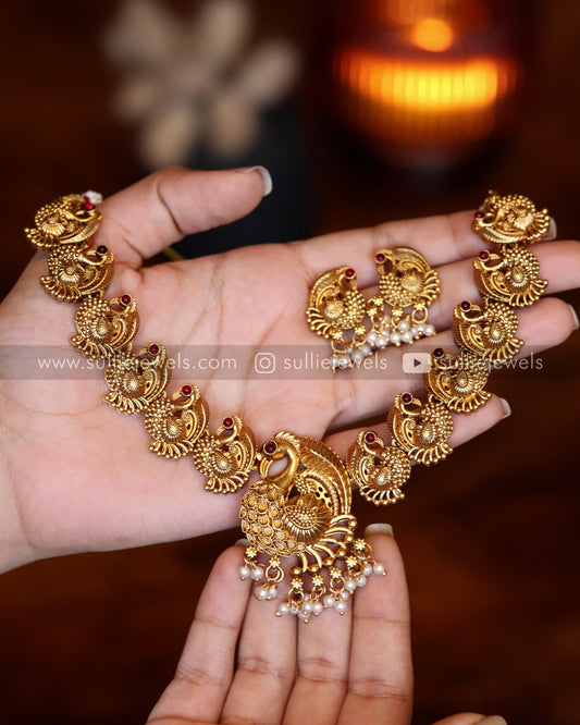 Peacock Detail Gold Necklace Set