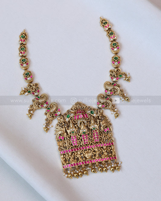 3655 - Premium Jadau Kemp Ram Parivar Necklace with Earring - Gold Beads