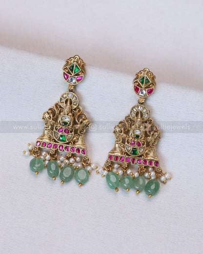 3656 - Premium Jadau Kemp Ram Parivar Necklace with Earring - Mint Beads