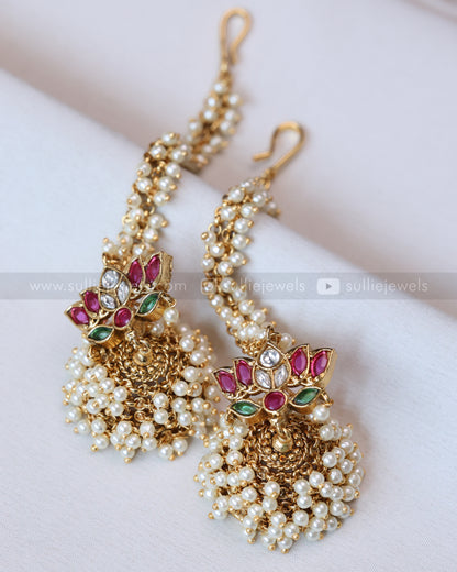 E1198 - Lotus Kemp Pearl Jumka with Earchain