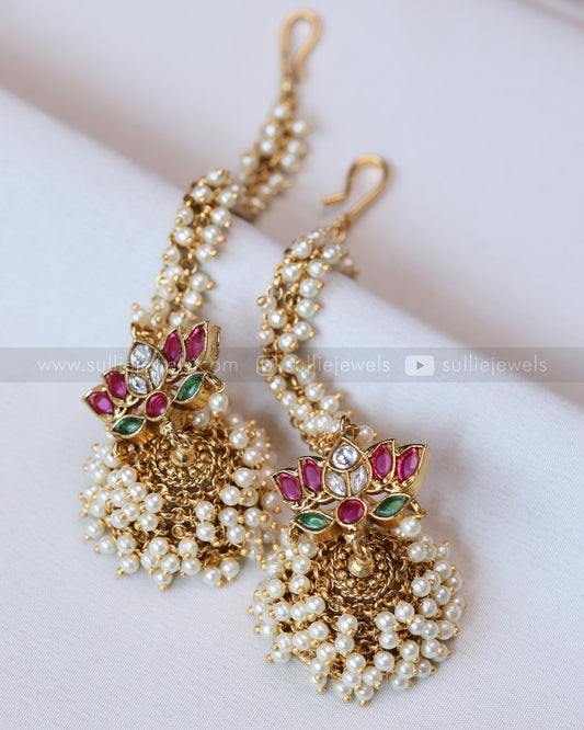 E1198 - Lotus Kemp Pearl Jumka with Earchain