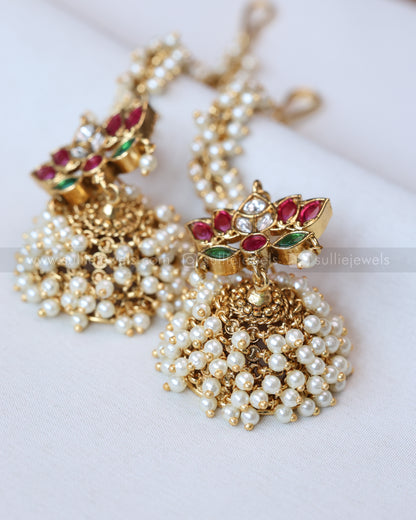 E1198 - Lotus Kemp Pearl Jumka with Earchain