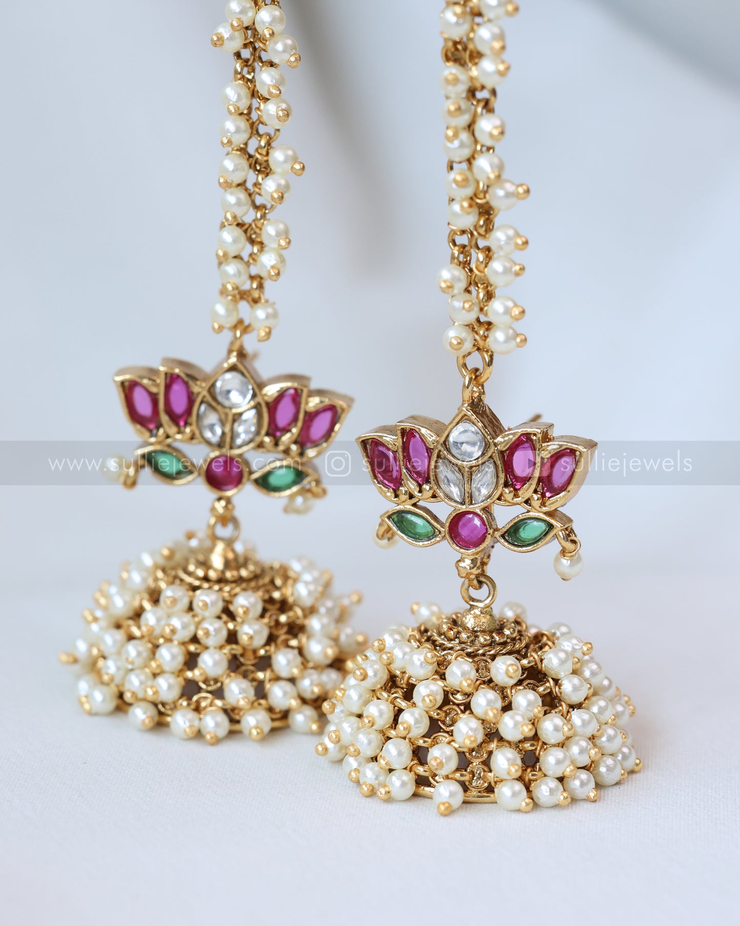 E1198 - Lotus Kemp Pearl Jumka with Earchain