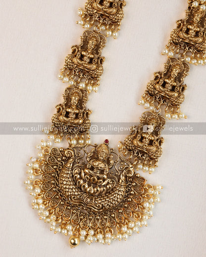 Lakshmi Pearl Bridal Antique Haram or Long Necklace with Earring