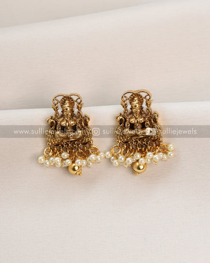Lakshmi Pearl Bridal Antique Haram or Long Necklace with Earring