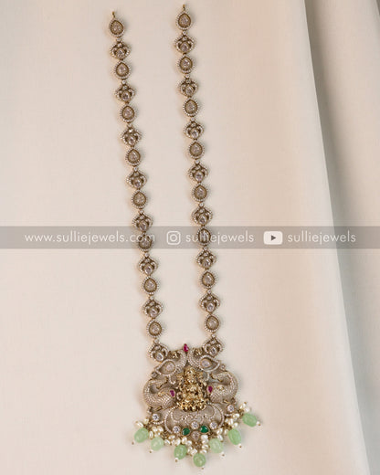 Lakshmi Stone Victorian Long Chain with Earring - Mint Beads