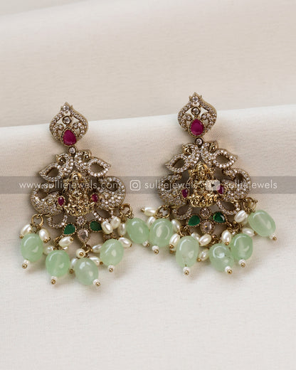 Lakshmi Stone Victorian Long Chain with Earring - Mint Beads