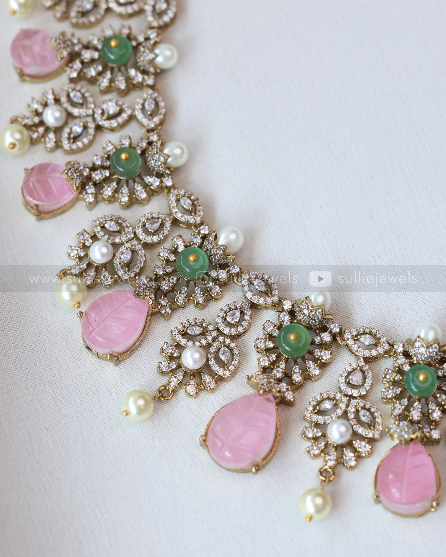 3663 - Pastel Pink Premium Carved Stone Necklace with Stud