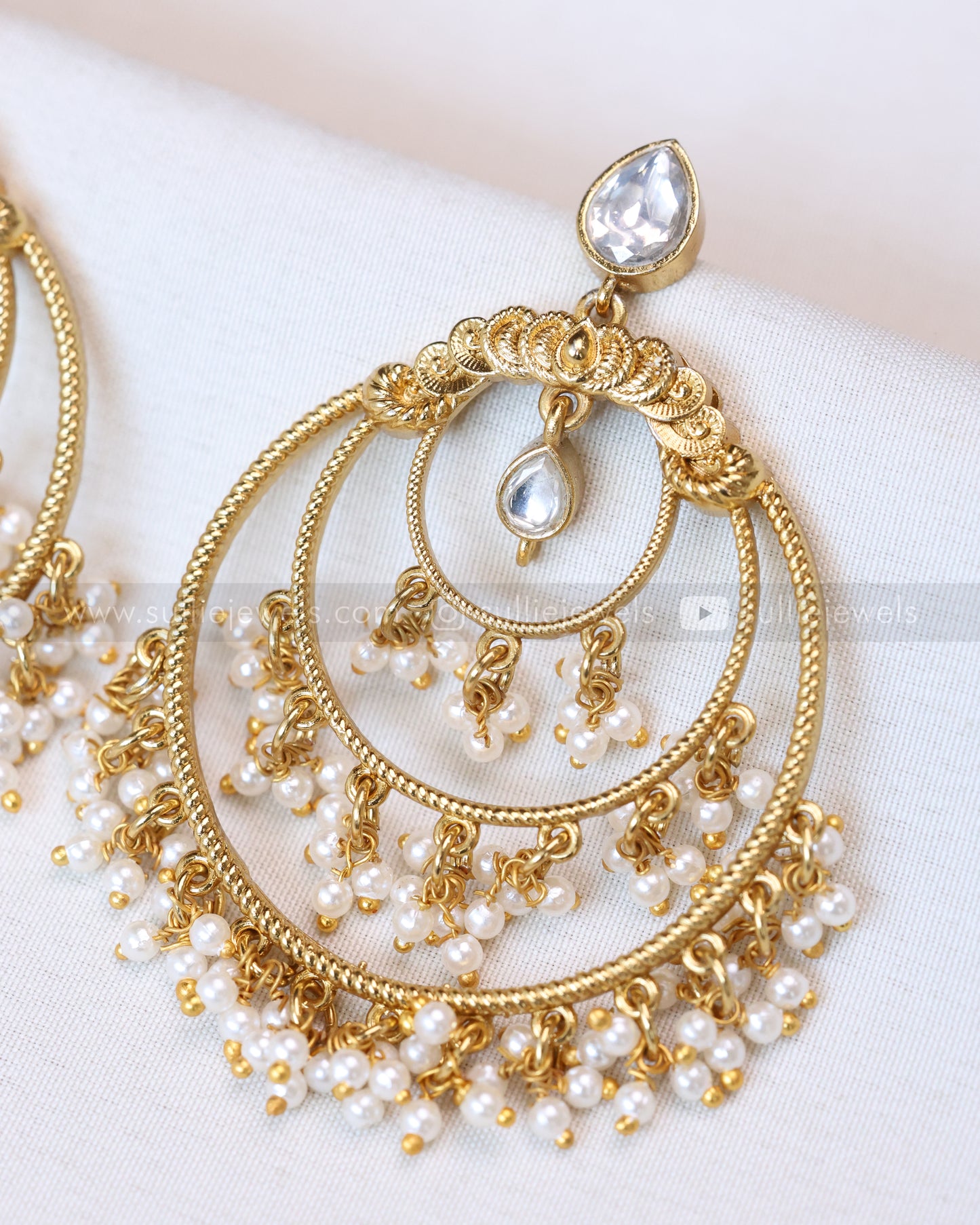 E1191 - White Chandbali Earring with Pearl Drops