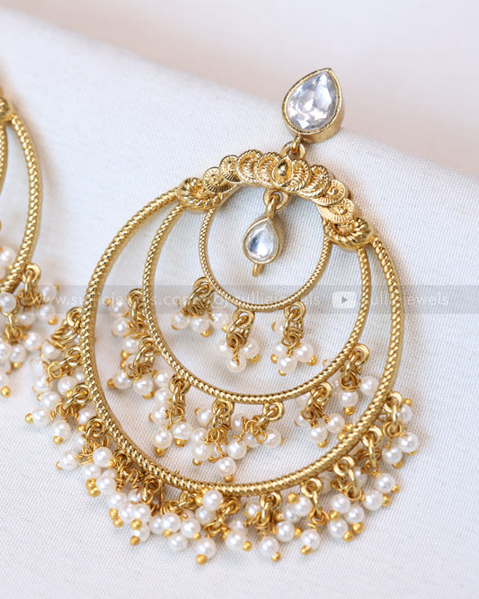 E1191 - White Chandbali Earring with Pearl Drops