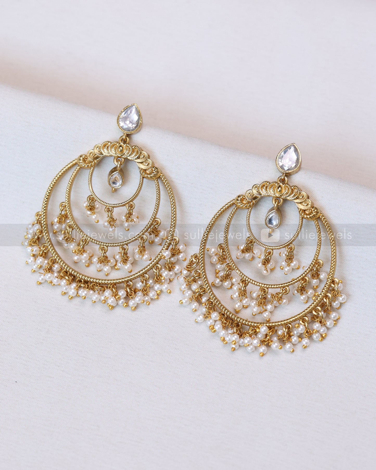 E1191 - White Chandbali Earring with Pearl Drops