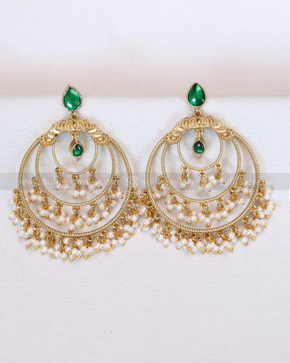 E1193 - Green Chandbali Earring with Pearl Drops