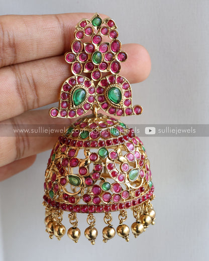 Ruby & Green Kemp Mango Long Chain/ Maaga Haaram with Jhumka