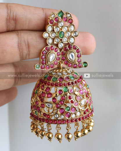 Ruby & White Kemp Mango Long Chain/ Maaga Haaram with Jhumka