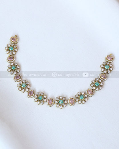 3730 - Pastel Shade Floral Victorian Necklace with Stud