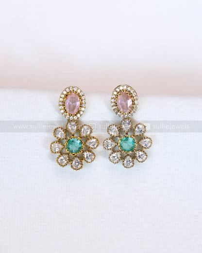 3730 - Pastel Shade Floral Victorian Necklace with Stud
