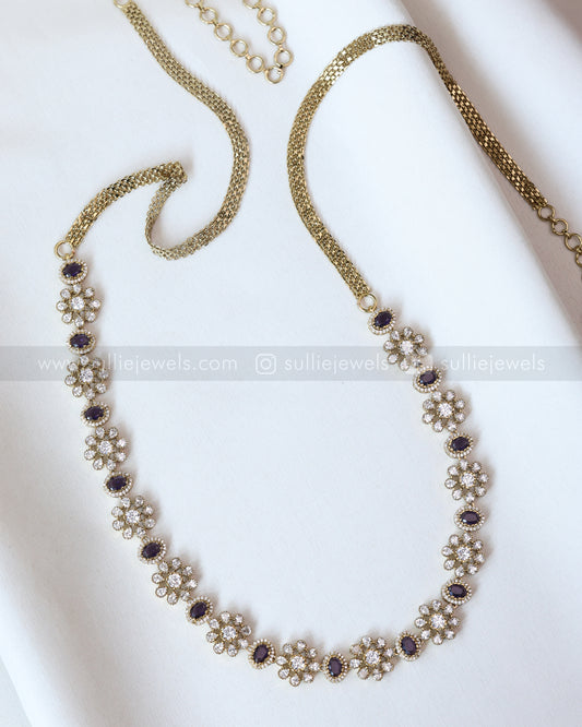 H205 - Diamond Floral Victorian Hipchain -  Navy Blue