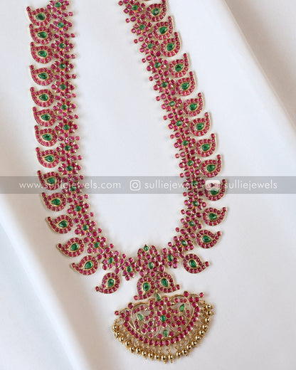 Ruby & Green Kemp Mango Long Chain/ Maaga Haaram with Jhumka