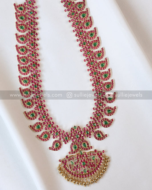 Ruby & Green Kemp Mango Long Chain/ Maaga Haaram with Jhumka