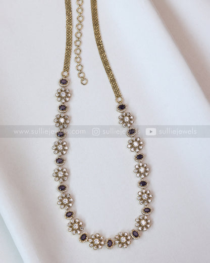 H205 - Diamond Floral Victorian Hipchain -  Navy Blue