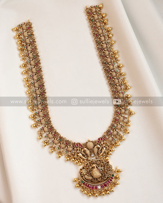 No Idol Premium Peacock Antique Long Chain / Haaram with Jhumka